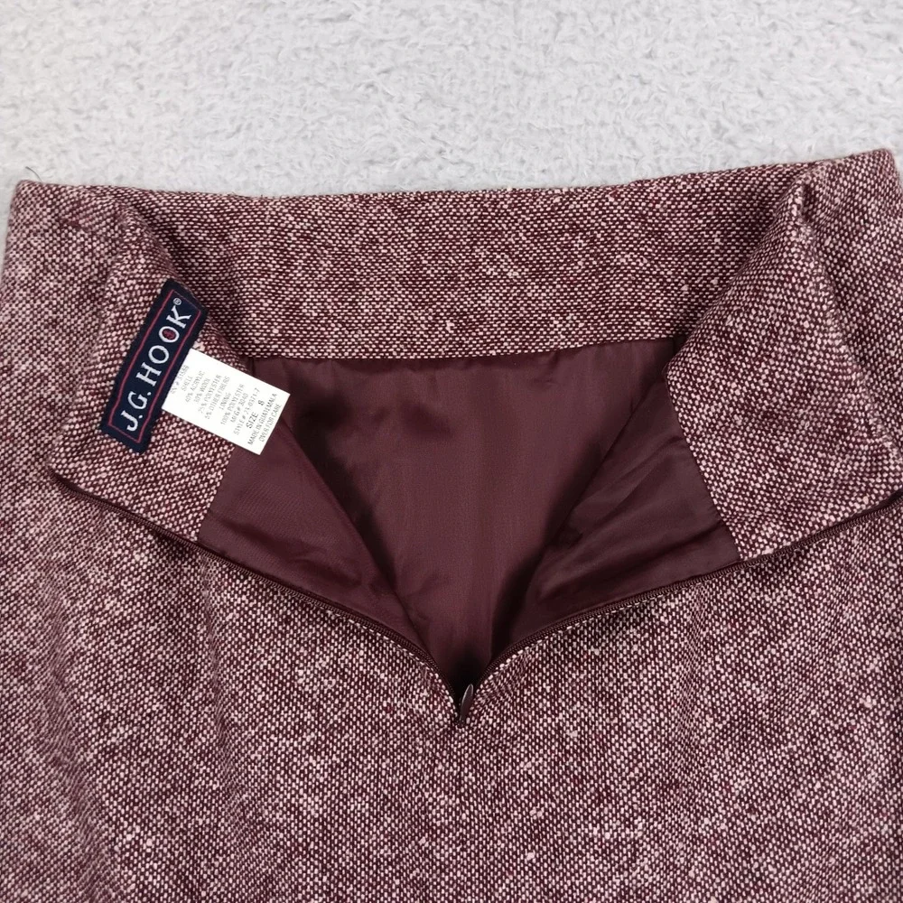 J.G. Hook Skirt Pencil 8 Burgundy Tweed Wool Blend 23-0371-7